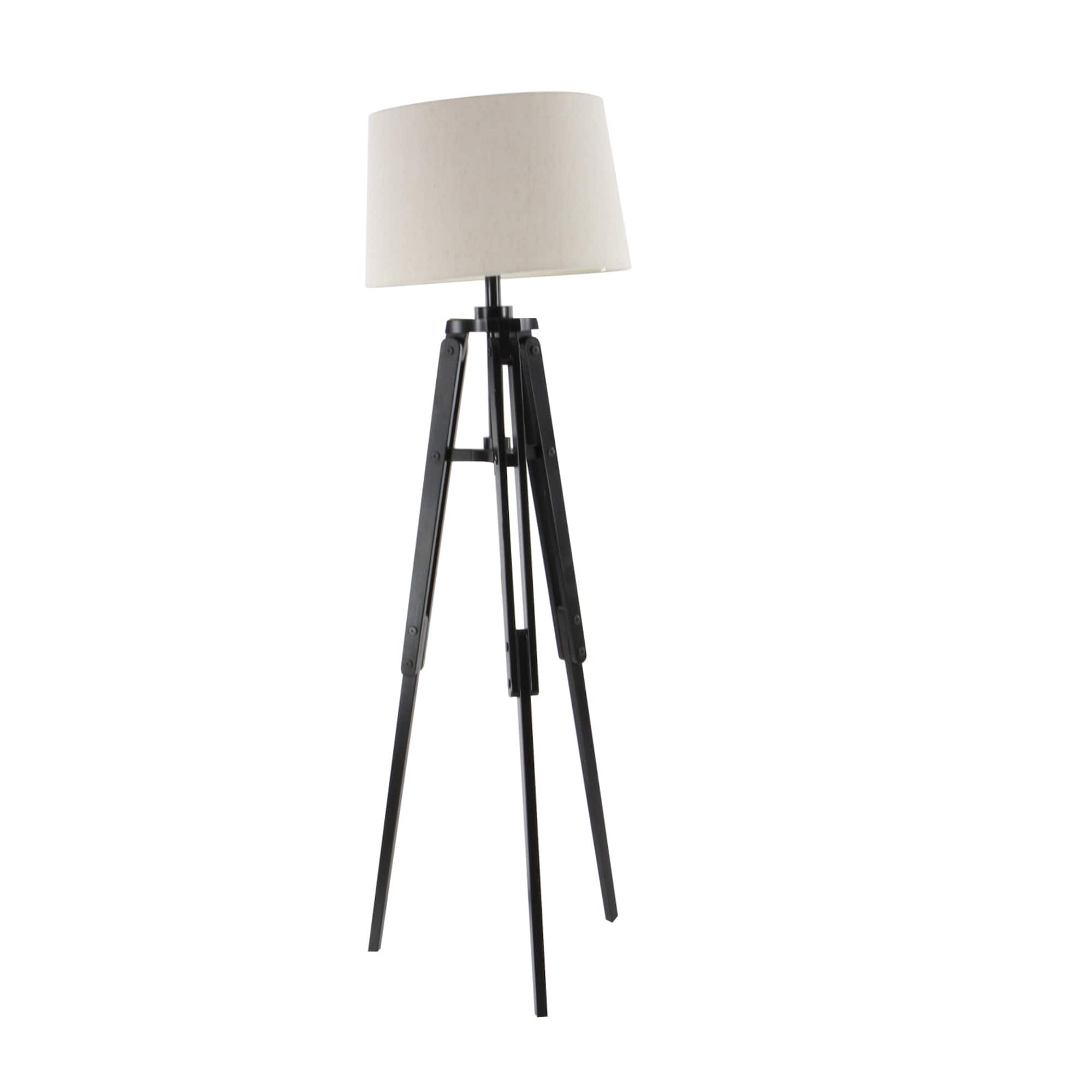 Black Wood Industrial Floor Lamp, 62" x 21" x 21"